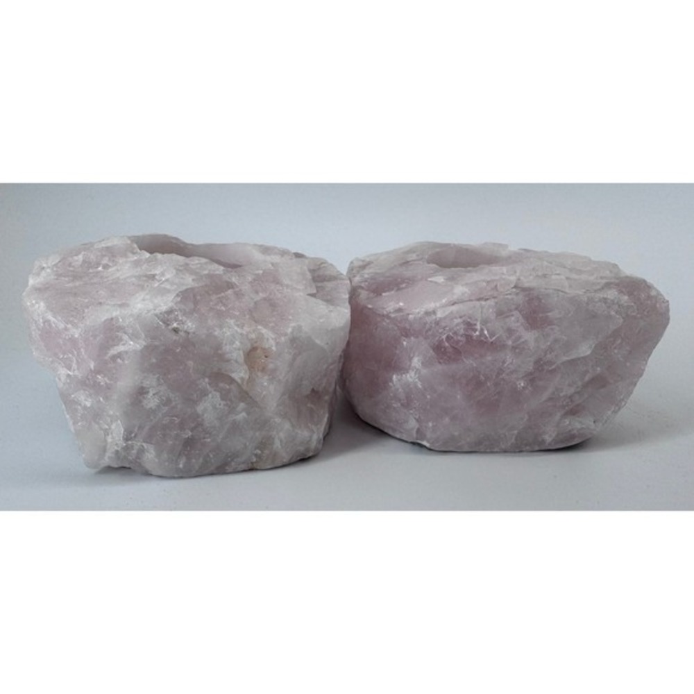 Rose Quartz Crystal Candle Tealight Votive Holders Set of 2 Raw Gemstone Carved - Picture 7 of 16